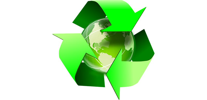 Symbol med tre gröna pilar som kännetecknar återvinning